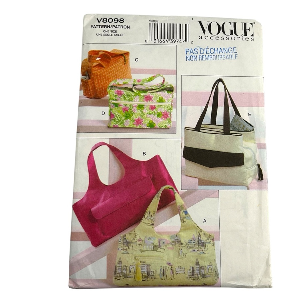🪡 Vogue Accessories Handbags Sewing Pattern 8098
